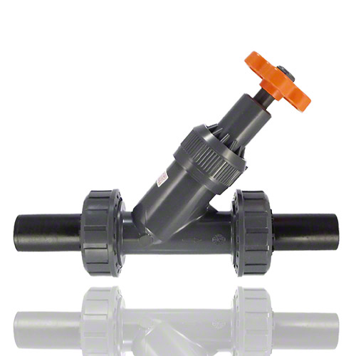 PVC-U Schr&auml;gsitzabsperrventil, PE-LS-Stutzen, EPDM