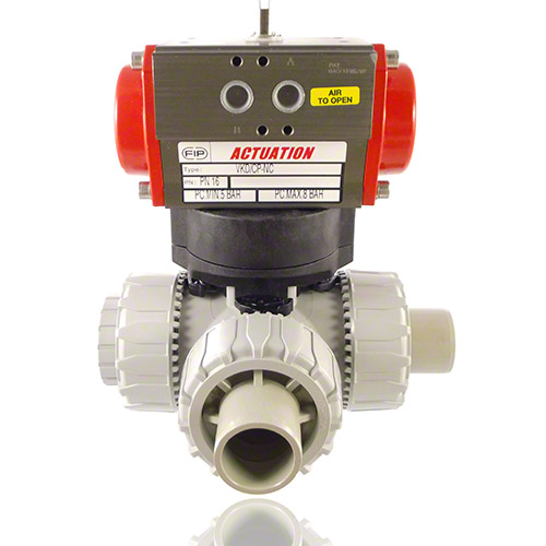 PVC C 3/2-Wege-Kugelhahn, pneumatische Ausf&uuml;hrung